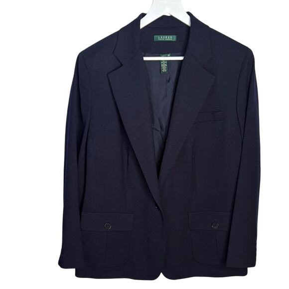 Lauren Ralph Lauren Women’s Navy Wool Classic Blazer Jacket W1417 Sz 16R - Picture 1 of 6